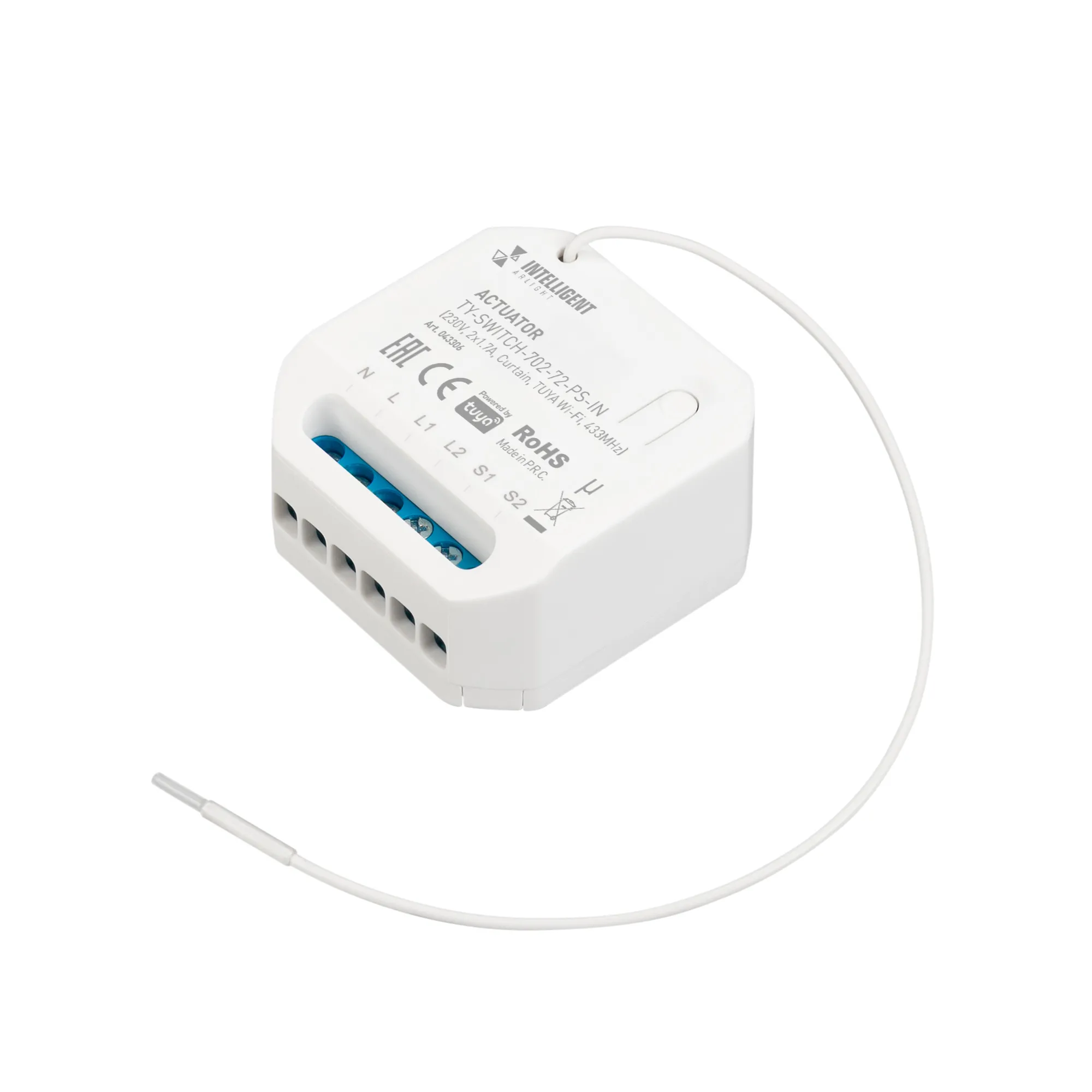 INTELLIGENT ARLIGHT Актуатор TY-SWITCH-702-72-PS-IN (230V, 2x1.7A, Curtain, TUYA Wi-Fi, 433MHz) (IARL, IP20 Пластик, 3 года) - изображение товара