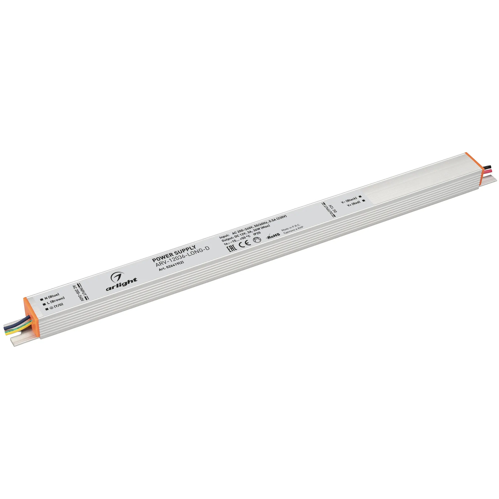 Блок питания ARV-12036-LONG-D (12V, 3A, 36W) (Arlight, IP20 Металл, 3 года) - изображение товара