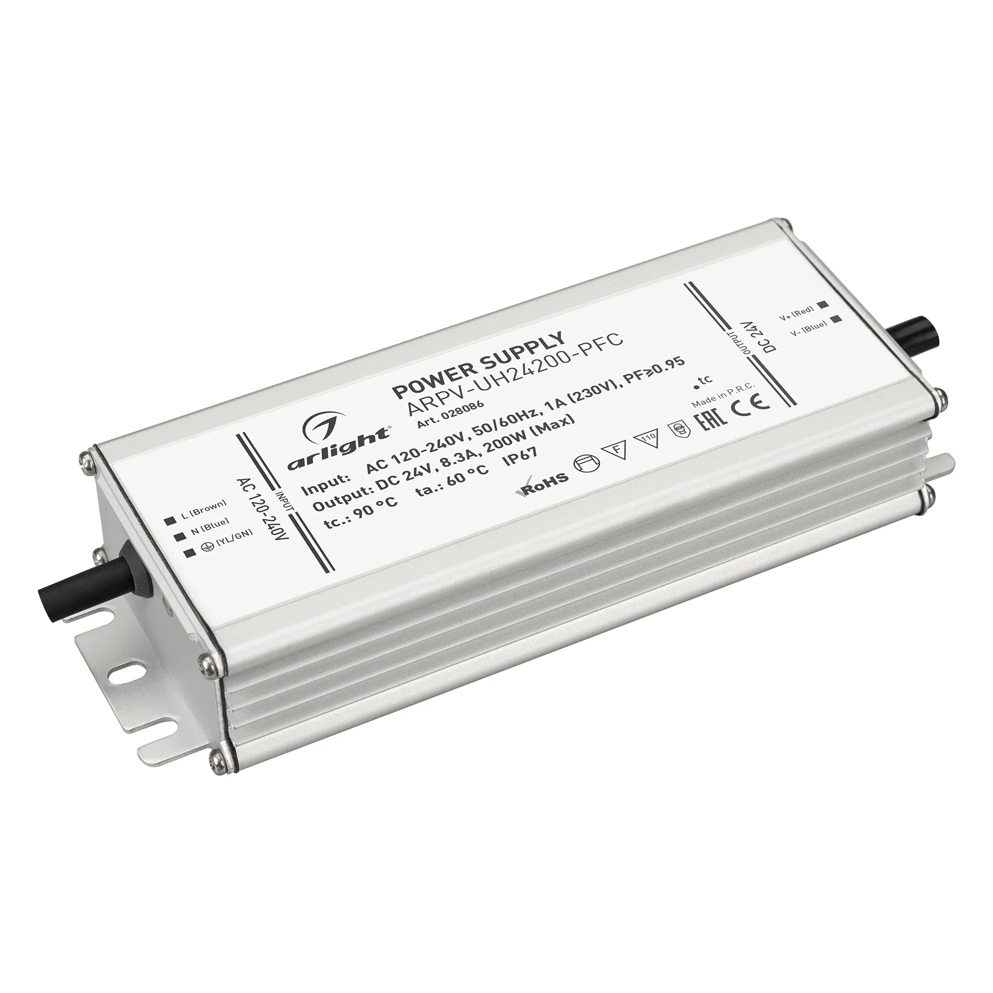 Блок питания ARPV-UH24200-PFC (24V, 8.3A, 200W) (Arlight, IP67 Металл, 7 лет) - изображение товара